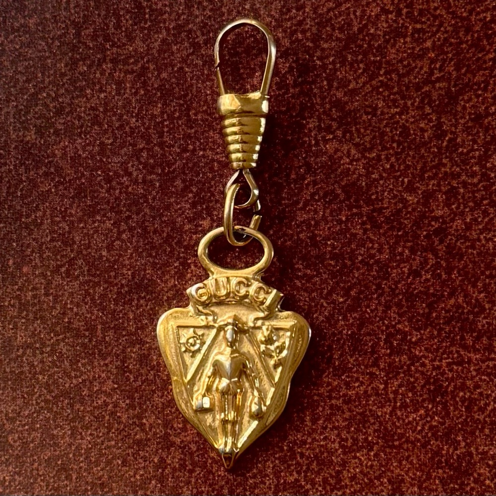 Authentic Vintage Gucci Knight Charm Pendant Zipper Pull, gold tone